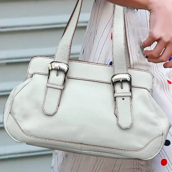 FRANCO SARTO Genuine Textured Leather Off White Satchel Handbag - Picture 6 of 16